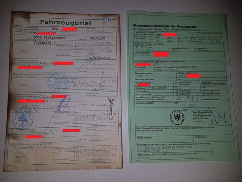 Fahrzeugbrief kfz brief - fahrzeugbrief, 1981