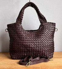 Tasche Shopper Schultertasche Braun washed Flechttasche 100% Leder Damen Italy