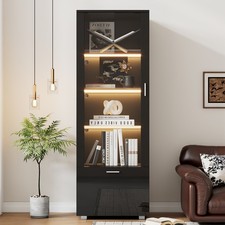 Sammlervitrine Glas Vitrinenschrank LED Schrank Glasvitrine Schwarze Bücherregal