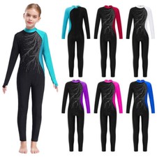 DE iEFiEL Kinder Mädchen Turnanzug Langarm Sportbody Ganzkörper Gymnastikanzug