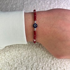 Rot Evil Eye Armband Nazar, Mal De Ojo Perlenarmband, Boncuk mit Silberkugeln