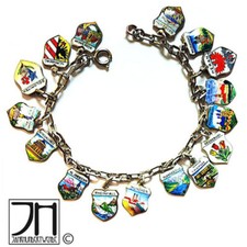 Altes Bettel Armband 800 Silber Wappen Anhänger Emaille emailliert enamel charms
