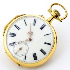 03476 Pocket watch, lepine, and remontoir. ca. 1900. 18k gold.