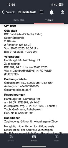 Ice ticket hamburg hbf - hbf, nach