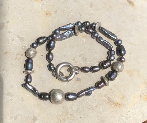 Perlenkette kette collier 925 - perlenkette,