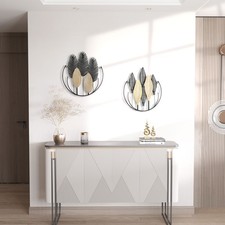 HOMCOM 2-Set 3D-Wandbild aus Metall Wandschmuck modern Schwarz+Natur 40 x 46 cm