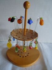 8 Bowlespieße im Holzständer + 12 Glasmerker, Früchte, DDR, Kultartikel, Lauscha