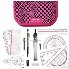 CALCUSO Geometrie Set PRO – Pinkes Mäppchen mit Zirkel, Geodreieck & Lineal