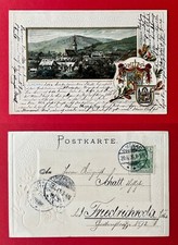 Prägedruck Litho AK ILMENAU in Thüringen 1905 Stadtansicht mit Wappen  ( 147956