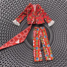 Vintage Barbie/Stacie/Clone,, Hose,Jacke und Kopftuch in Rot geblümt“!
