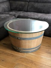 Weinfass Couchtisch mit großer (80er) Glasplatte | Wohnzimmertisch