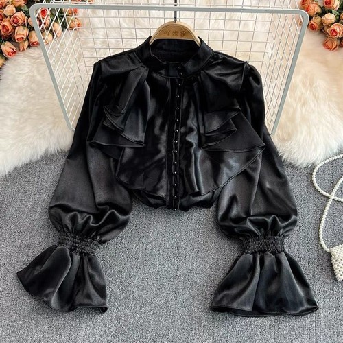 Damen satinbluse mit rüschen - damen,