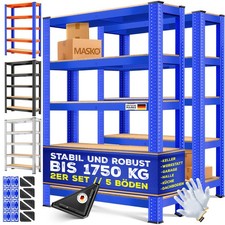 MASKO® 2x Lagerregal Metall Schwerlastregal Set Kellerregal Werkstattregal MDF