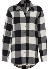 Flanell Bluse mit Karomuster Gr. 38 Cremeweiss Schwarz Damen Hemd Tunika Neu