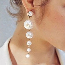 Lange Perlen Stecker Ohrringe Hänger Durchzieher Modisch Statement Cocktail Gala