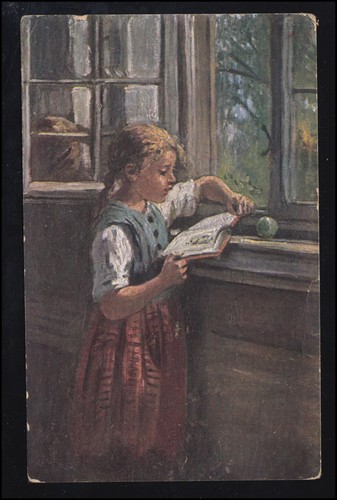 Künstler mädchen mit buch - künstler-ak,