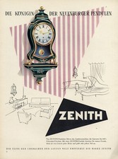 Zenith Pendeluhr XL Reklame Schweiz 1952 Neuenburger Pendule Wanduhr Werbung