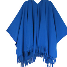 BORIS INDUSTRIES softig-weicher Fleece Poncho Überwurf 40-56 Fransen azur blau