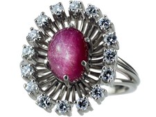 Vintage 14 K 585 Weißgold Gold 2,1 ct Stern Rubin 0,80 ct Brillant Damen Ring!