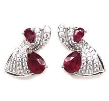 925Silber OHRRINGE HÄNGER ,Echte Edelsteine Rubin,585weißgold Vergoldung und Cz.