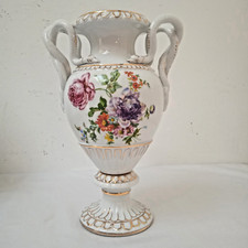 alte Vase Porzellan Neudorf Schlangenhenkel Blumen -27 cm hoch -