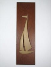 teak holz wand deko relief bild segelboot mid century design 50er vintage