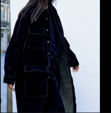 ZARA SAMT GEHROCK BLAU langer Kragen DAMEN KOLLEKTION 9863/264 Gr. XS S