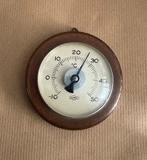 Thermometer Vintage, Retro, 1950er Jahre, Holz, rund Durchmesser ca. 7,5 cm