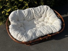 Papasansessel XXL mit Kissen, Natur Rattan Liegesessel (Zweisitzer dunkelbraun)