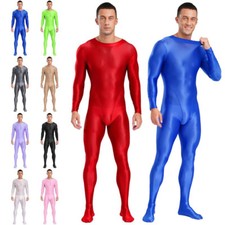 DE Herren Body Overall Nylon Bodystockings Sport Bodysuit Lange Ärmel Ganzanzug