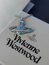 Vivienne Westwood Classic Saturn Nana Orb Blue Pendant Necklace