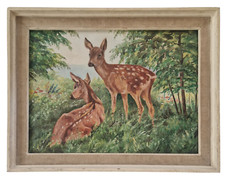 ? Altes Ölgemälde um 1950 / 1960 Wild Rehkitze Rehe Tier Malerei - 36 x 46 cm