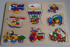 Kinderholzspielzeug, ab 1,5 Jahren Steckpuzzle, Fahrzeug, Auto, Bagger, Flügzeug