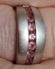 925er Sterling Silber Ring mit 9 facettierten Rosa Turmalinen Gr 60