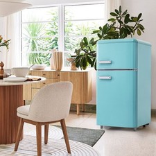 Retro Kühlschrank Cyan 72L Kühl Gefrierkombination LED Licht leise 39dB A++ Stil