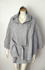 MANGO DICKER PONCHO L KAPUZE 67% WOLLE ÜBERWURF JACKE STRICKPONCHO CAPE 2406013