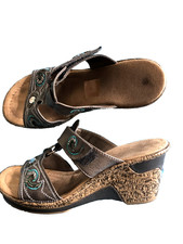 SANDALETTEN SANDALEN RIEKER❤️GR.40 DUNKELBRAUN TÜRKIS STRASS❤️STICKEREIEN ❤️