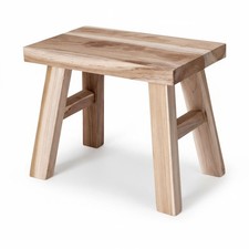 Vintage Holz Fußhocker Natur Braun 32cm Tritthocker Schemel Fußschemel Tritt