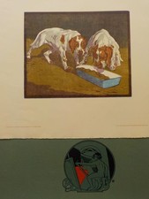 WALTHER KLEMM - Junge Hunde. Farbholzschnitt 1908 / KOLOMAN MOSER, Jugendstil