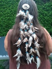 Boho Hippie Feder Haarschmuck - Indianerschmuck - 4 Stränge, Länge 53cm