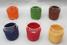 SCHOTT Jenaer Glas 6x TEEGLÄSER in Basthülle BUNT Ø ca.7cm /ca.9,3cm hoch TOP