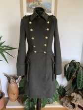 Zara Khaki Grün Wollmischung Militär Mantel Jacke Mantel Trench - Größe S