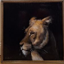 Original Ölgemälde Löwin Lion Hell Dunkel Impressionismus Rahmen Handgemalt