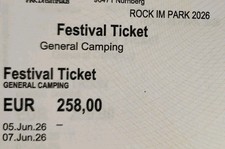 ROCK IM PARK Nürnberg 05.06.26-07.06.26 WEEKEND FESTIVAL Tickets GENERAL Camping