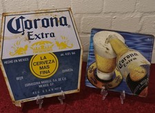 2 × CORONA BIER ORIGINAL ALTES BLECHSCHILD WERBUNG DEKO VINTAGE MEXIKO