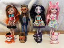 4x Mattel Enchantimals Barbie Puppe und Haustier Animal Hase Katze Igel Tiger