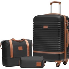 Koffer Set 3-teilig, Hartschale, TSA, 360° Rollen, Reisetasche, Schwarz