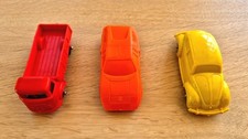 3x NP NORDDEUTSCHE PLASTIK AUTOS MERCEDES, VW KÄFER, LASTWAGEN * GUMMIAUTO TOMTE