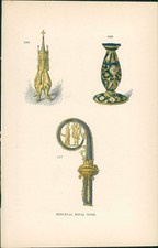 Lithographie : Mittelalterliche Metallarbeiten - Reliquiar - Kerzenhalter des Si