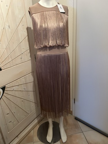 Kleid mit fransen nude beige - kleid,
